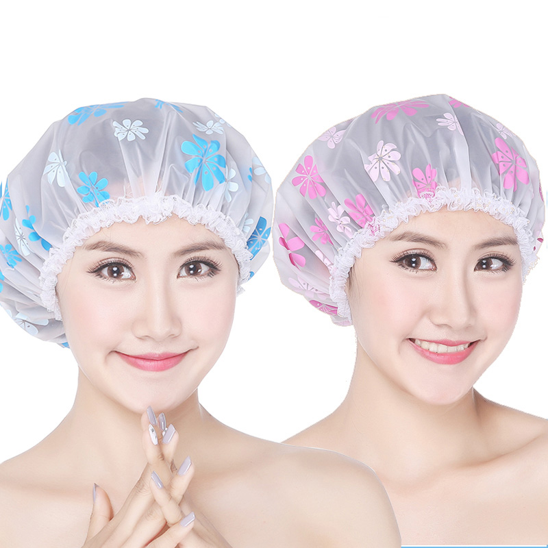 浴帽女洗澡成人加厚防水帽可爱发膜专用护理沐浴家用厨房防油烟帽 三维工匠 蓝色+橙色高清大图
