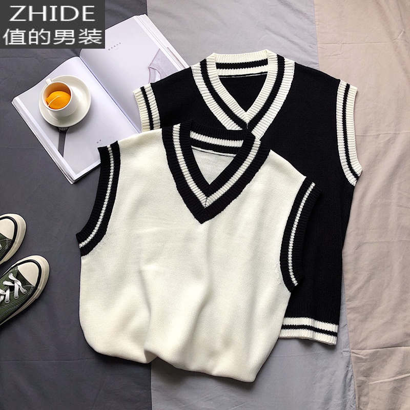 SUNTEKdk制服jk针织马甲背心外套男设计感无袖毛衣学院风炸街情侣装秋装马甲/背心高清大图