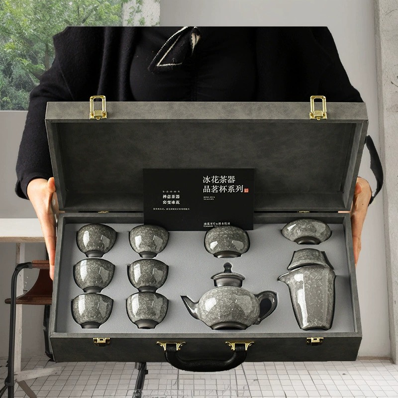 华普思德化黑冰功夫茶具套装批发家用办公室简约遇水化冰礼盒装茶壶 黑冰茶具套装+礼盒