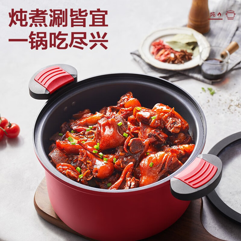 苏泊尔(SUPOR)抗菌微压汤锅不粘焖煮锅微压锅煮粥炖菜锅大汤锅燃气灶电磁炉通用 ET22MAP01红色汤勺