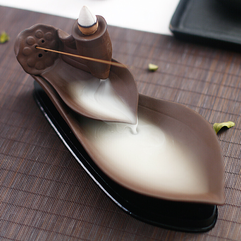 莲花如意线香插线香倒流香香炉陶瓷香座香盘香薰炉佛具用品礼盒似水