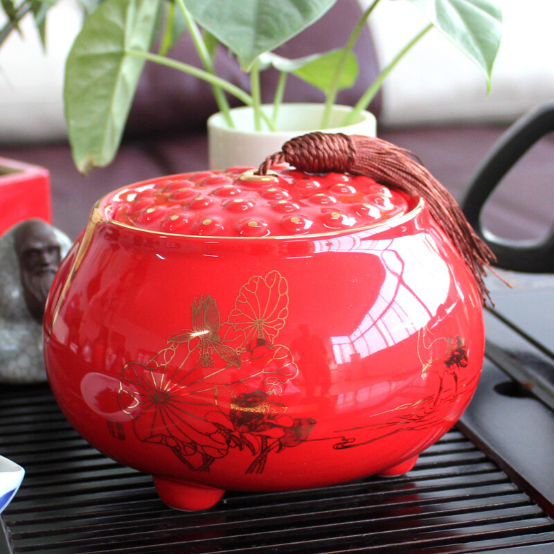 鼎艺 陶瓷茶叶罐大号陶瓷密封罐一鹭莲升茶具配件hp042 茶叶包装盒定制 一鹭莲升小号白