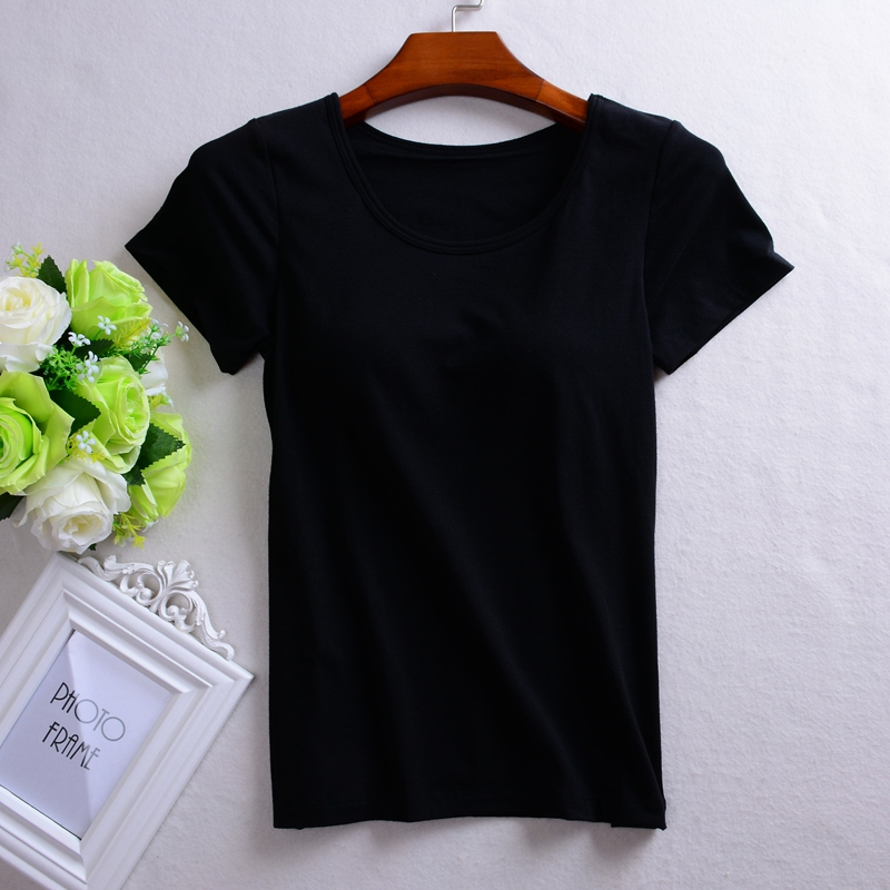 夏季家居服睡衣女自带胸罩海绵胸垫的可出门外穿休闲宽松短袖上衣