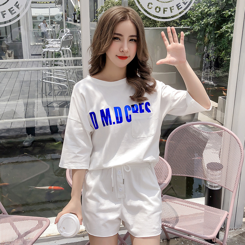两件套女潮2018新款休闲时尚运动服套装ulzzang宽松半袖T恤配短裤