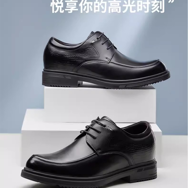 新款头层牛皮内增高男鞋8cm男士商务正装隐形增高鞋10cm结婚礼鞋新郎皮鞋高清大图