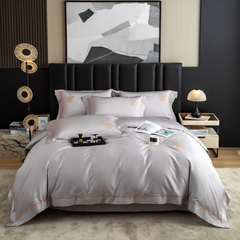 汉司家纺 200*230 丝滑裸感天丝棉蕾拉款 床上四件套 (计价单位:套)银灰 透气干爽 光滑柔软 强力持久高清大图
