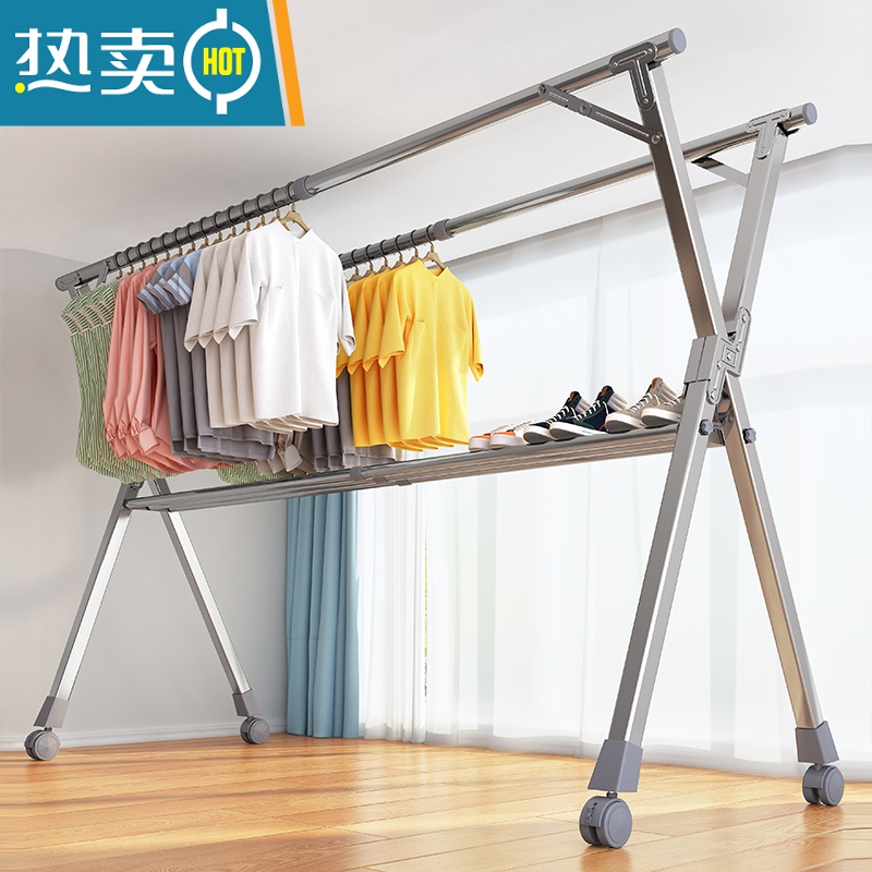 敬平加粗不锈钢折叠晾衣架落地室内外家用阳台伸缩晒被子器 ⭐⭐加高特粗加厚1.6米 大高清大图