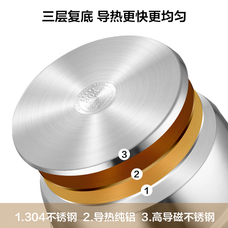 栢士德BYSTON 304奥氏体型不锈钢维丁格感温蒸锅 3层30cm大容量煤燃气灶电磁炉BST-086!高清大图