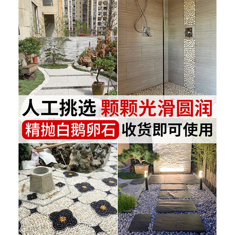 智美环球 白色鹅卵石雨花石 造景白石子 50斤白色精抛0.9-1.2CM高清大图