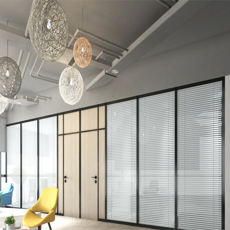 古达定制办公室玻璃隔断墙中空铝合金百叶钢化玻璃高隔断成品磨砂隔间