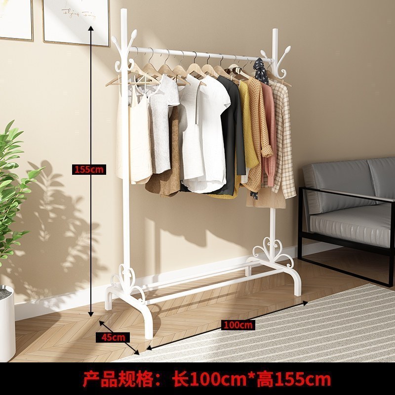 汐岩衣帽架双杆式落地宿舍收纳挂衣架立式家用卧室放衣服包包架子高清大图