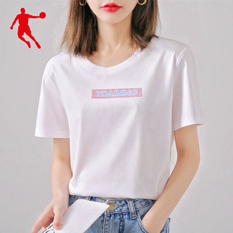 乔丹运动短袖女装2022夏季新款宽松棉质圆领 半袖上衣字母印花短t国潮