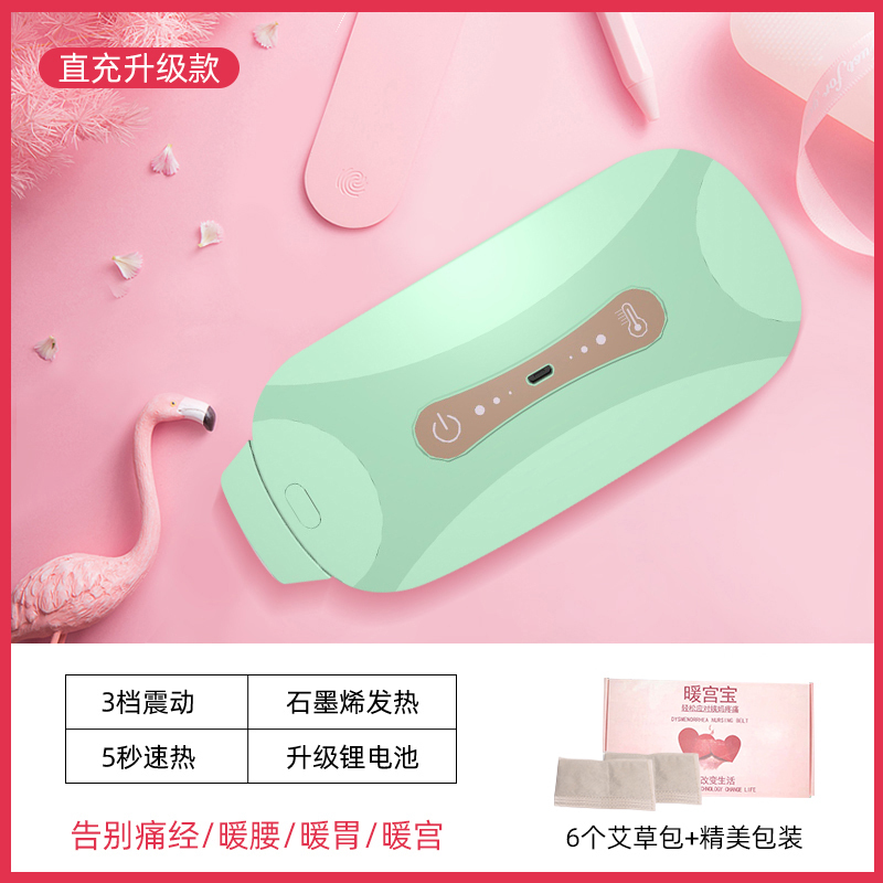 佳禾美暖宫护腰电加热保暖护腰带腹部按摩器女大姨妈痛肚子疼月经期神器礼物防寒宫寒发热痛经 直充款-绿色(配6个艾草包)