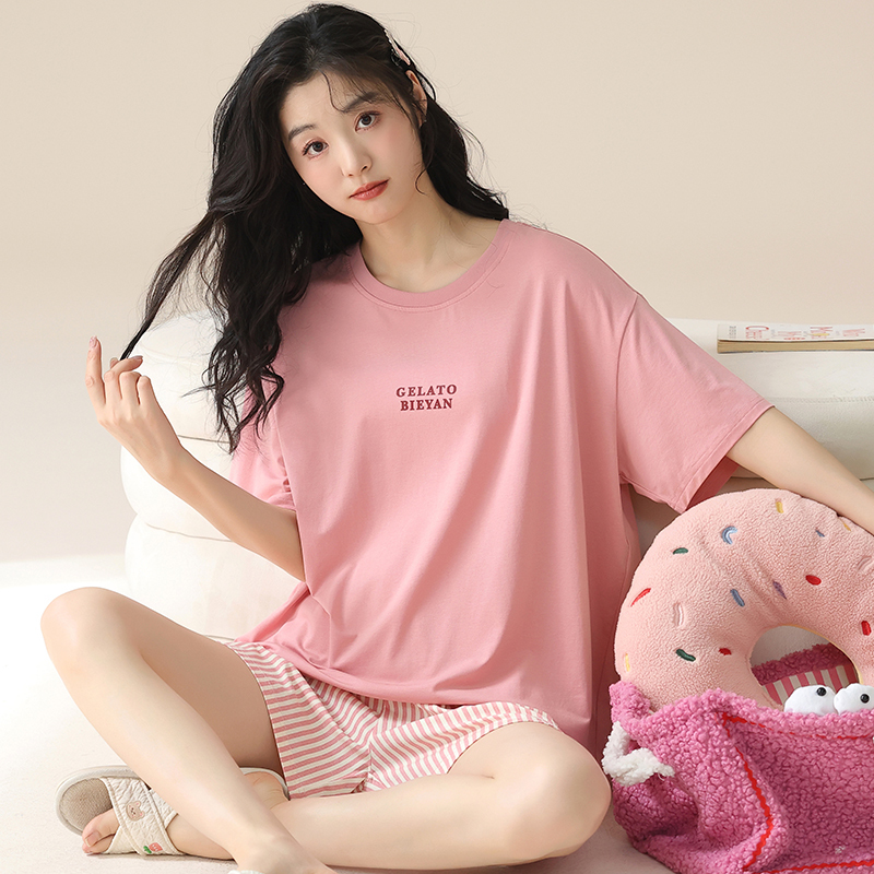 浪莎睡衣女士夏天冰丝绸凉感短袖短裤套装可爱大码夏季薄款家居服