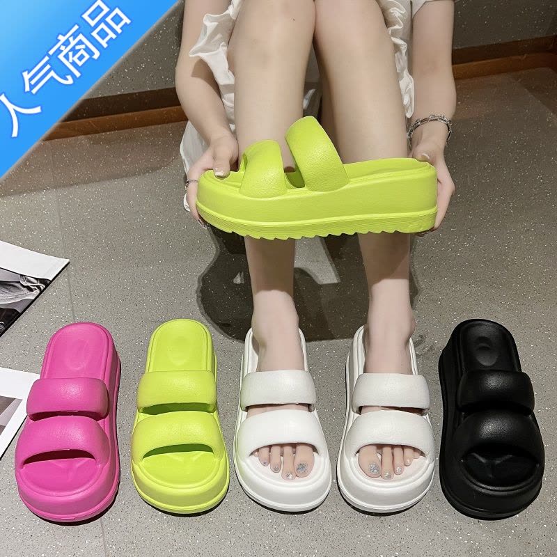 SUNTEK拖鞋女2023新款ins仙女风厚底松糕凉拖鞋网红时尚百搭踩屎感凉拖图片