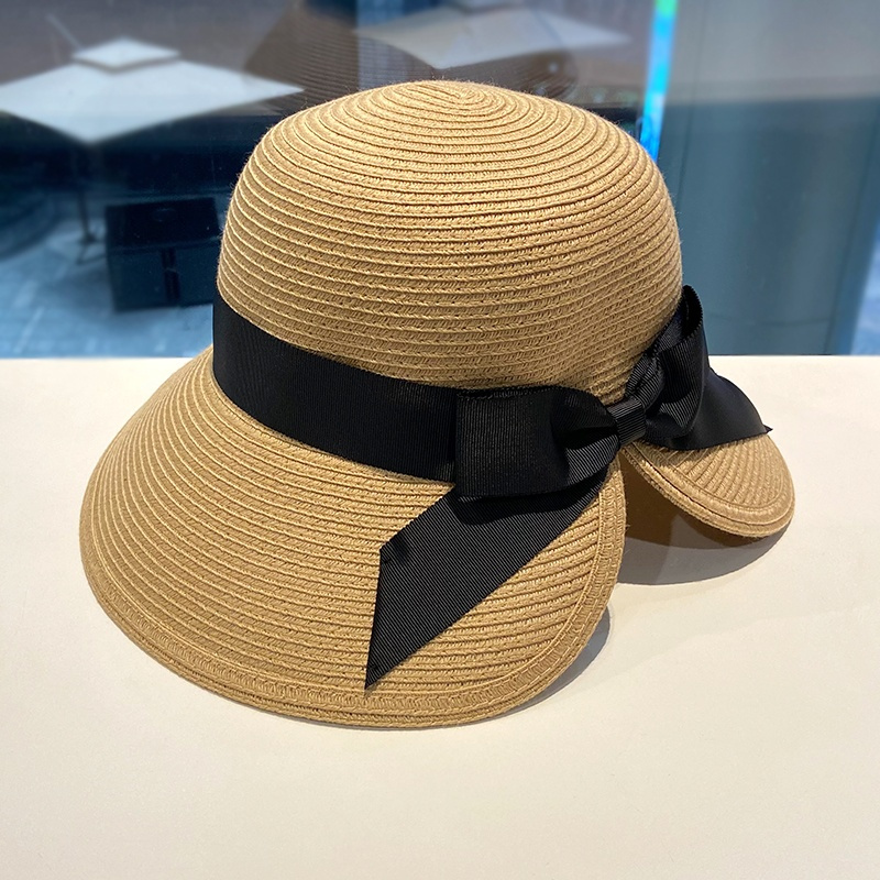 帽子女夏季遮阳沙滩帽韩版百搭可折叠草帽日系遮脸女士防晒帽 卡其色