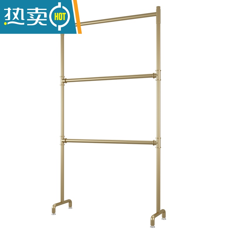 敬平晾衣架落地双层升降杆出租屋两层挂架家用床边阳台晾晒衣帽架子 加粗金色双层 长100高160晾衣杆高清大图