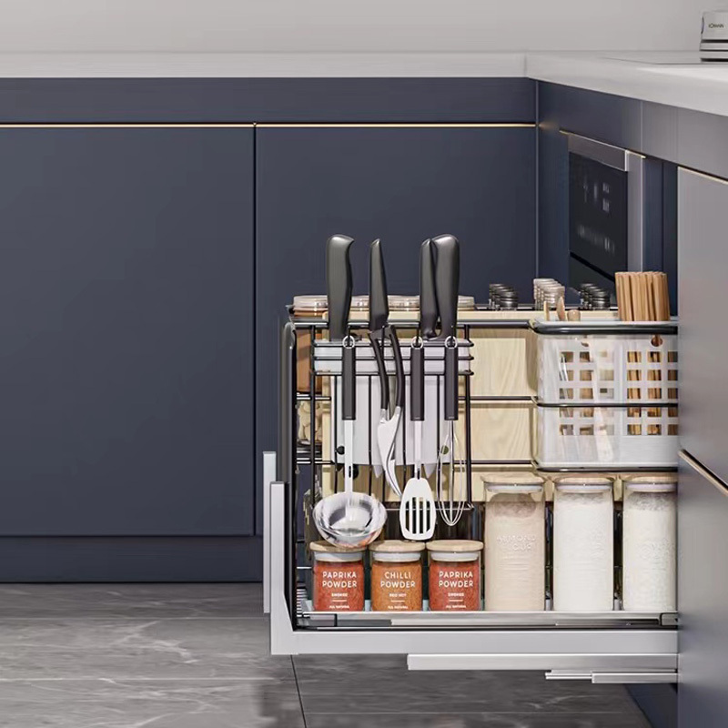 欧德宝厨房拉篮橱柜碗篮304不锈钢双层抽屉式调味料碗柜调味拉篮