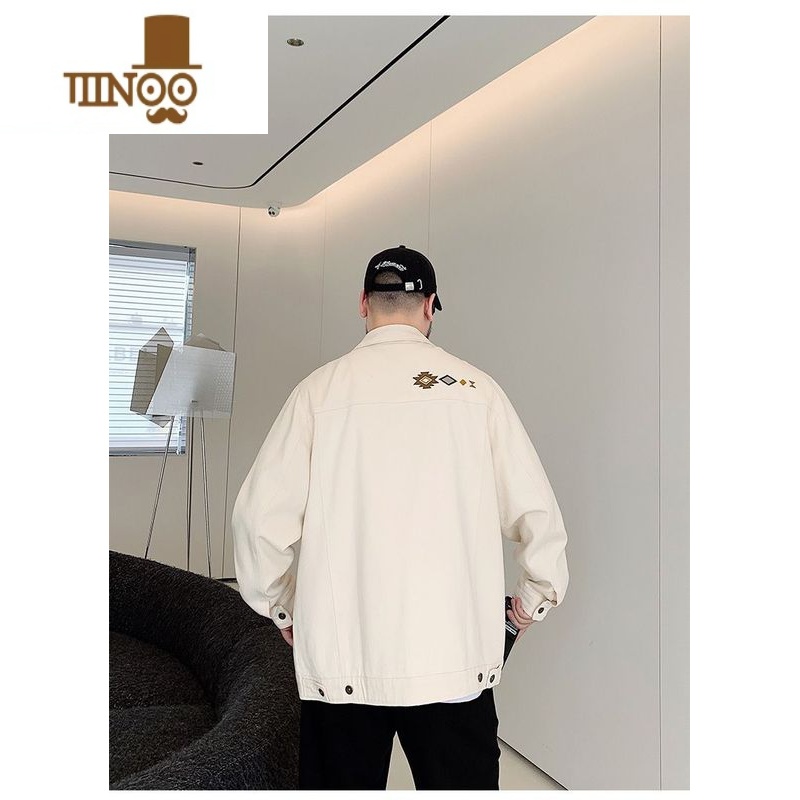 YANXU300斤大码男装潮牌拼接口袋胖子加肥衬衣牛仔薄外套春季新款衬衫高清大图