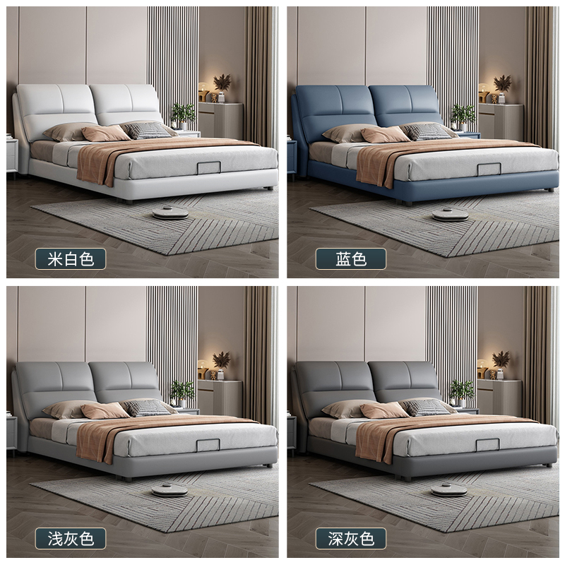 轻奢皮床现代简约主卧室床高端大气双人床软包床1.5/1.8米婚床高清大图