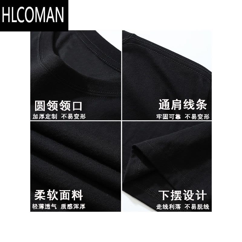 HLCOMAN国潮牌黑色短袖t恤女2024新款男夏季美式高街半袖上衣ins图片