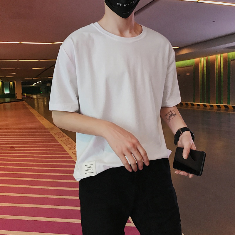 2018夏款男士短袖港风休闲时尚短恤男青年修身五分半袖短袖T恤潮