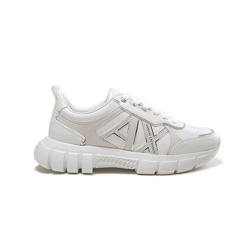 阿玛尼armaniexchange女士pu合成革织物系带休闲运动鞋小白鞋xdx073xv