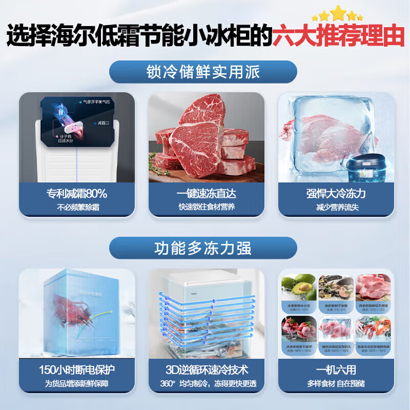 海尔143升卧式冷柜一级能效低霜家用冰柜 冷藏柜冷冻柜小冰柜家用商用小型冰箱大容量冷柜 BC/BD-143G高清大图