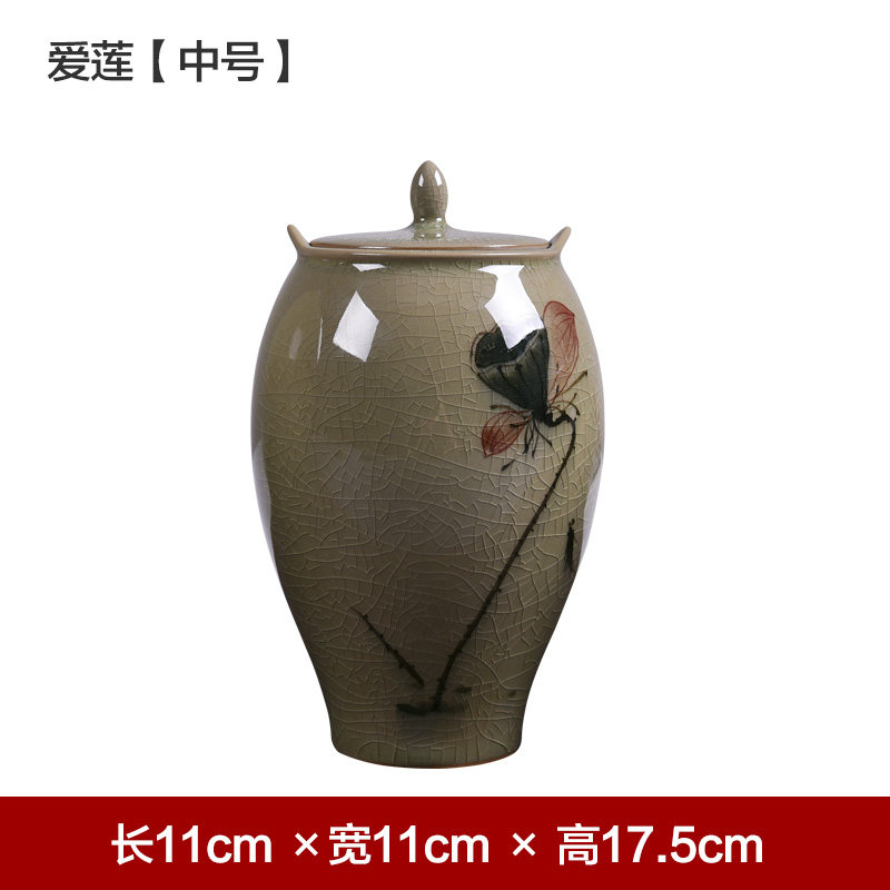 新中式客厅博古架摆件 家居酒柜禅意装饰品陶瓷创意实用礼品 三维工匠 D13-16B爱莲储藏罐中号[礼盒装]高清大图