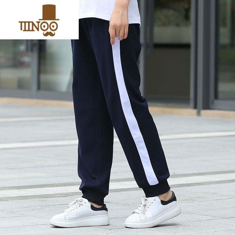 xu校裤一条杠男女宽白边缩口收腿运动长裤初中高中学生束脚校服裤子