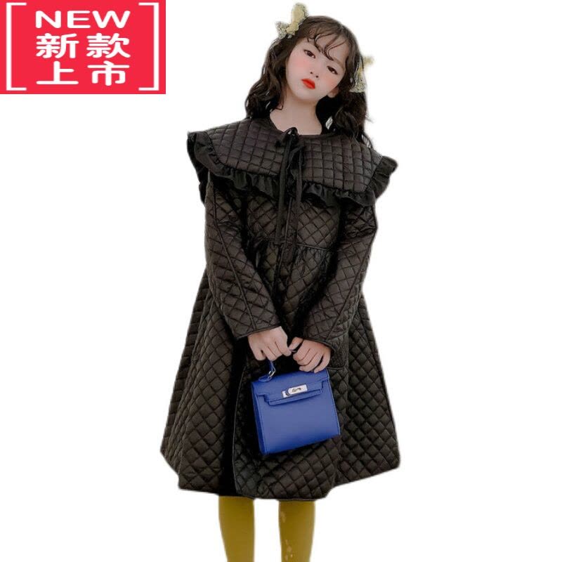 可莉允女童洋气加绒连衣裙2022秋冬新品中大童中长款压棉娃娃领棉服外套图片