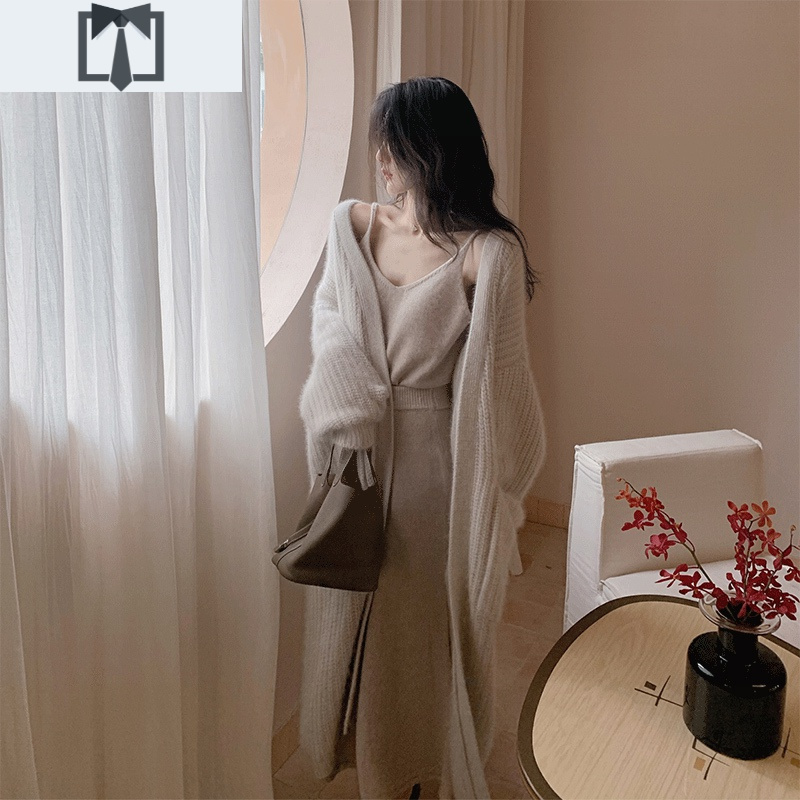 SUNTEK2020年秋冬新款马海毛毛衣外套女加厚宽松慵懒风中长款针织开衫潮毛衣