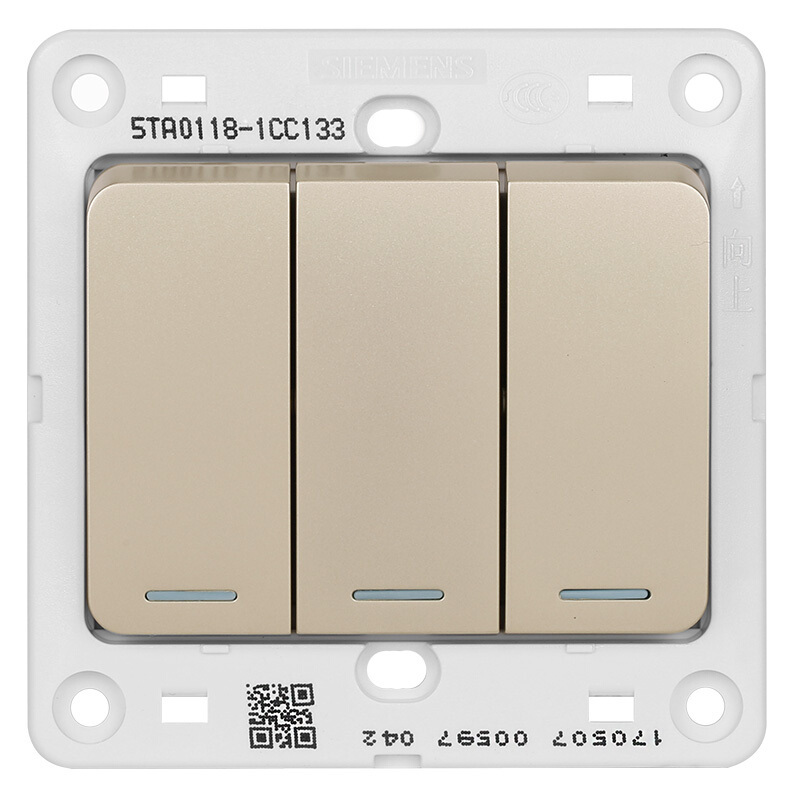 西门子(SIEMENS)开关插座 三开单控带荧光面板 远景金棕色