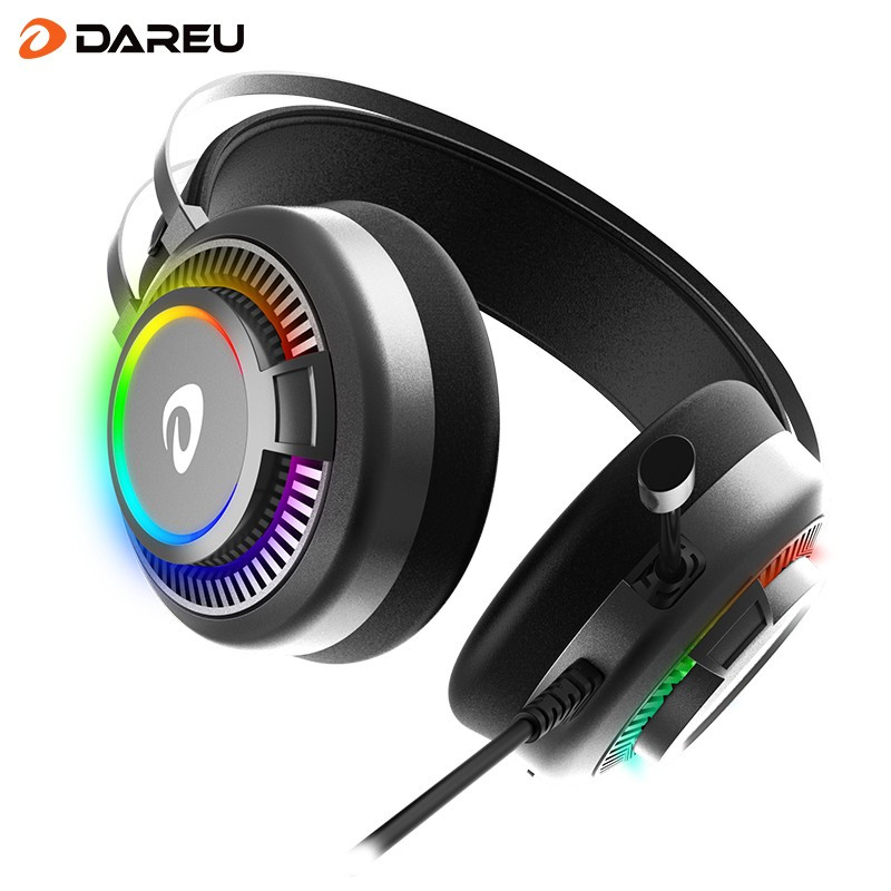 达尔优EH718头戴式电竞游戏耳机虚拟7.1声道立体环绕(RGB 听音辨位CF吃鸡LOL绝地) 银灰单USB+RGB灯