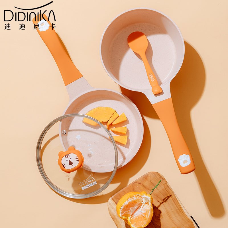 迪迪尼卡（Didinika）宝宝辅食锅婴儿套锅18cm平底汤锅麦饭石不粘锅儿童煎煮一体熬粥蒸
