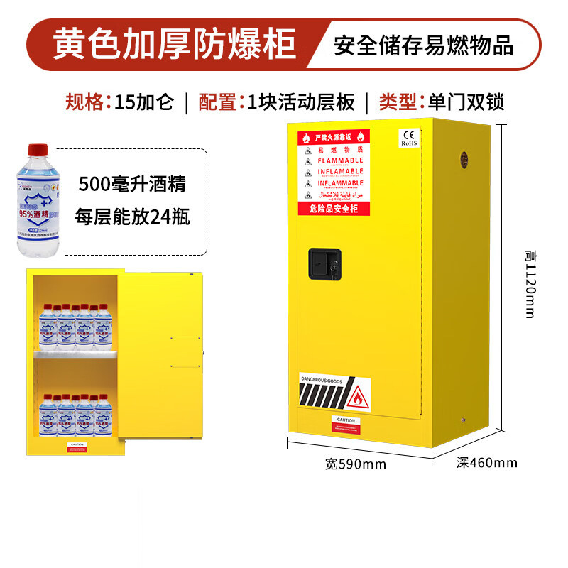 酷博睿 防爆柜化学品安全柜存放柜危险品储存柜 15加仑黄色高清大图