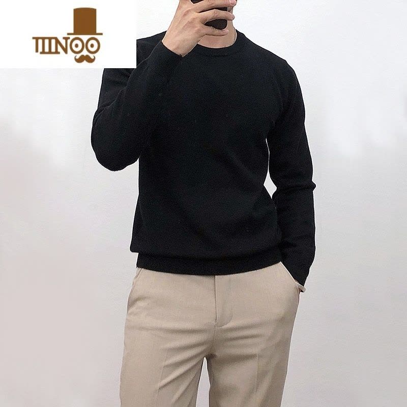 YANXU纯色薄款圆领打底针织衫男韩版修身套头毛衣内搭线衫男士上衣图片