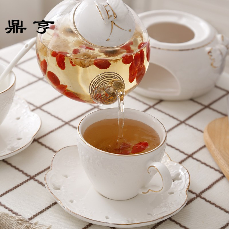 鼎亨日式陶瓷加热花茶茶具套装耐热玻璃花茶壶水果英式下午茶杯