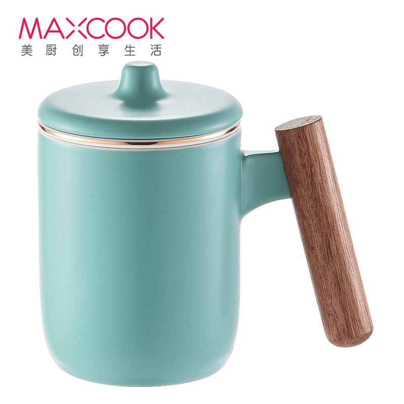 美厨(maxcook)茶杯陶瓷杯 马克杯水杯泡茶杯 咖啡杯早餐杯茶水分离杯带滤隔 哑光青 MCTC124