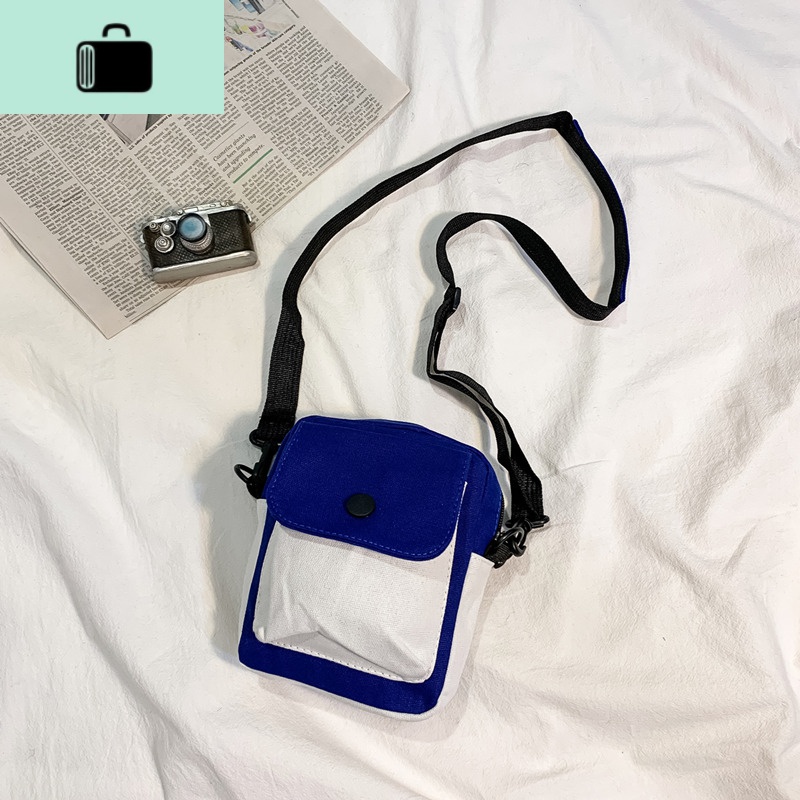 帆布单肩包男学生潮牌斜挎包韩版潮流学院背包港风休闲情侣小包包NEW LAKE男士斜挎包 蓝色