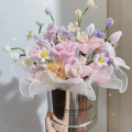维诺亚手工编织花束diy材料包自制扭扭棒成品抱抱桶仿真花送女朋友闺蜜 DD粉色玫瑰花香抱抱桶材料包