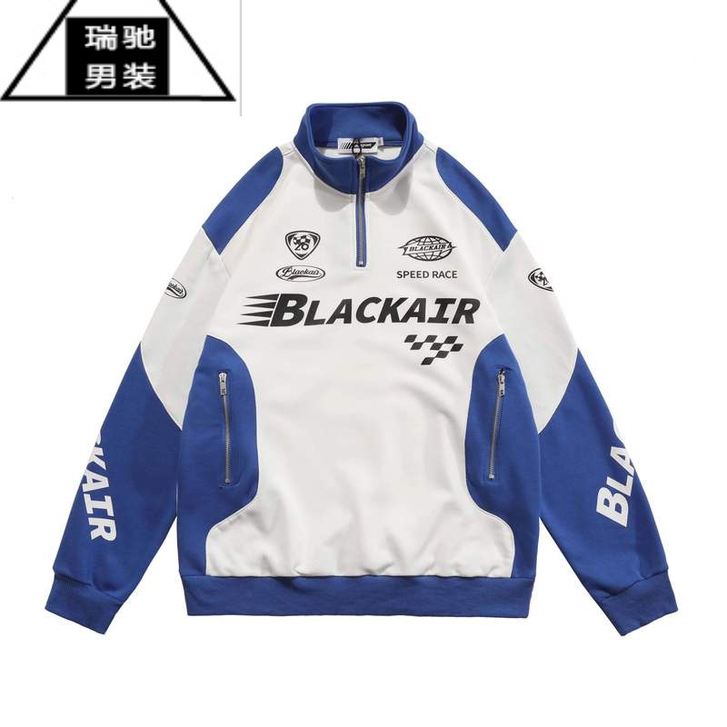 希杰狮王美式复古半拉链拼色赛车服卫衣男女春秋情侣潮牌高街机车外套