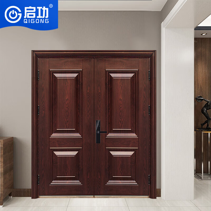 启功钢制防盗门安全入入家用大门民房防盗门含指纹密码锁高清大图