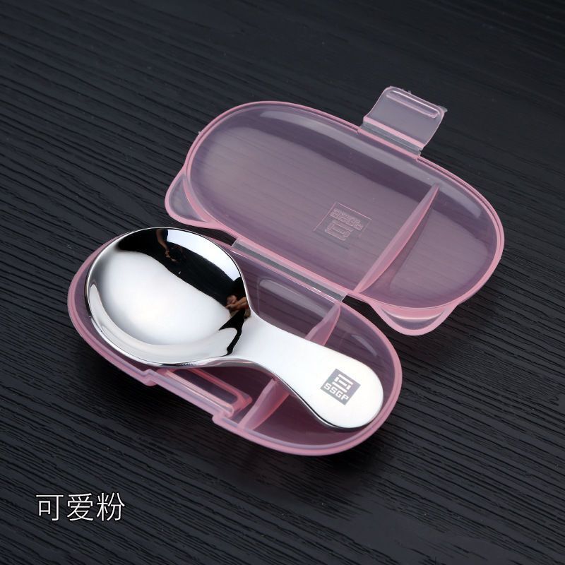 可爱粉[长9厘米勺头宽4.5CM] 产品打有品牌LOGO和304钢印 304不锈钢小勺子便携旅行外带儿童宝宝韩国短柄勺子