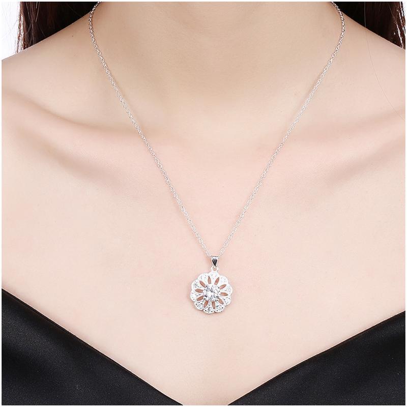 N851 Women Silver Necklace 镀纯银日韩时尚配优雅水晶项链坠送女朋友七夕情人节礼物