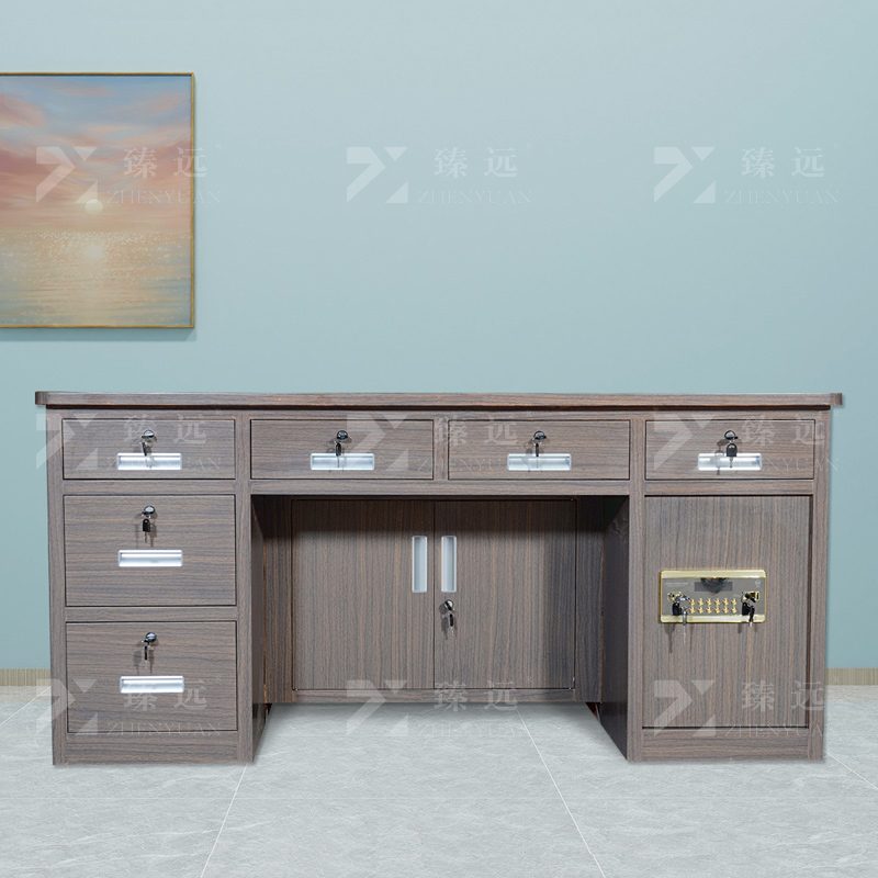 臻远 BXZ-26 钢制保险桌可投币收银财务桌1.6m黑枫木六斗电子锁