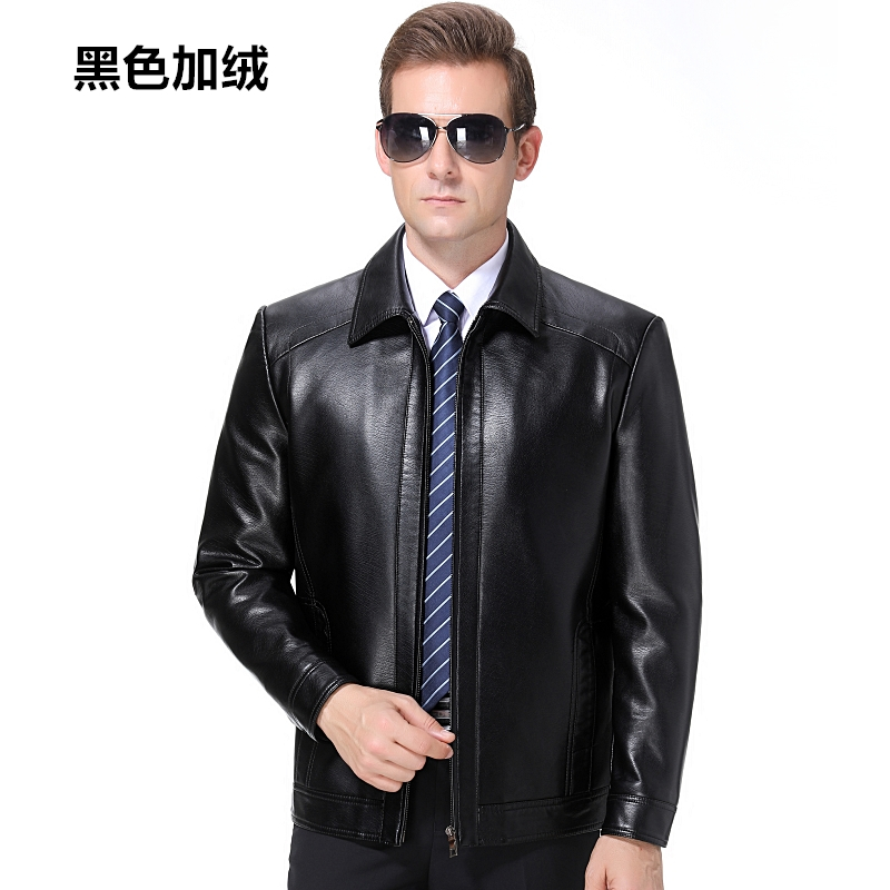 免费试穿 专柜正品2025春秋季防风防水海宁真皮皮衣男士绵羊皮中年休闲皮外套棒球领皮夹克男机车单皮加绒外套大码爸爸装 1699黑色加绒翻领 170/84A