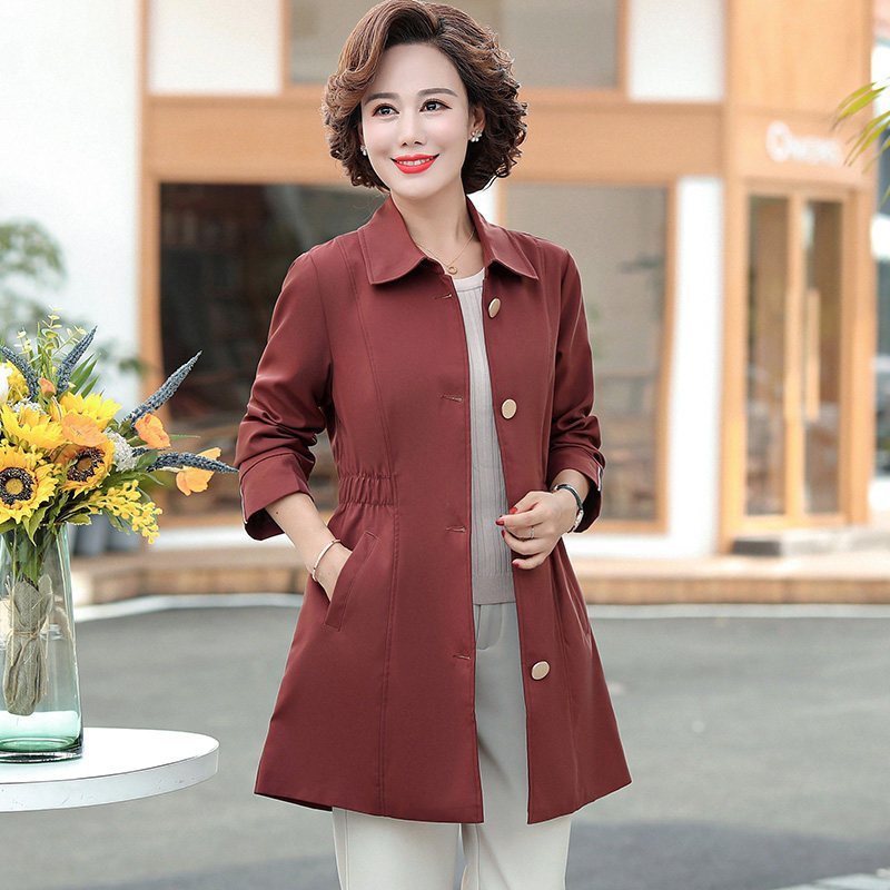 芊芷洛妈妈春装外套洋气2021新款四五十岁中老年女装春秋风衣中长款
