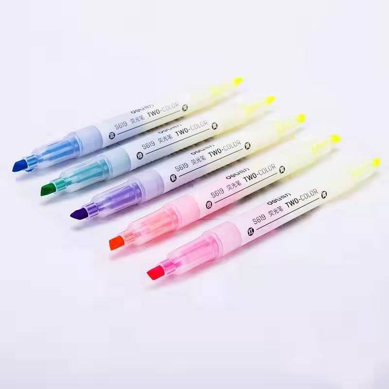 [精选]得力(deli)S619荧光笔双头 记号 笔划重点糖果色记号笔学 生用办公标注标记笔 5色装(5盒起订)