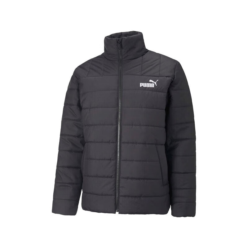 puma纯色品牌logo印花立领拉链羽绒服男款黑色67241201视频